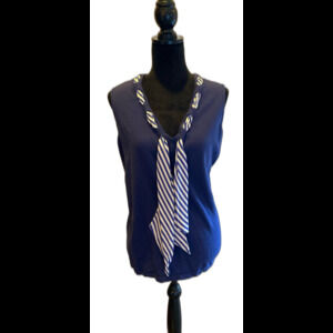 Ralph Lauren Top Plus Size 1X Sleeveless 100% Cotton Blue Blouse + Stretch